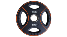 Диск для штанги Smith полиуретановый черный с цветными линиями, втулка из нержавеющей стали, 5кг